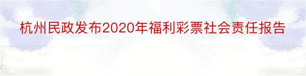 杭州民政发布2020年福利彩票社会责任报告
